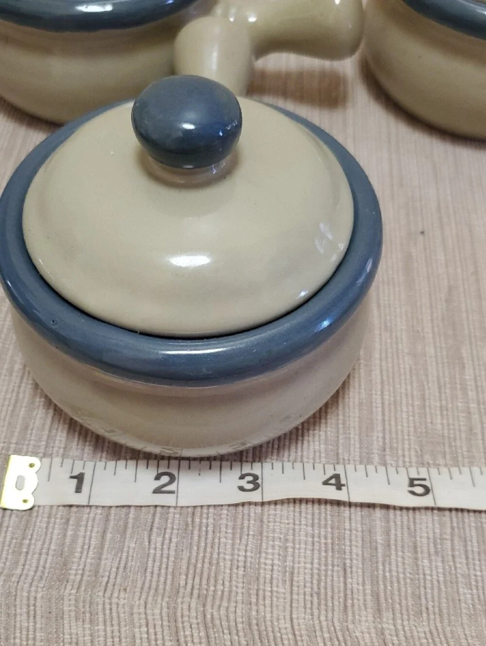 Set of 5 Blue stoneware soup crocks